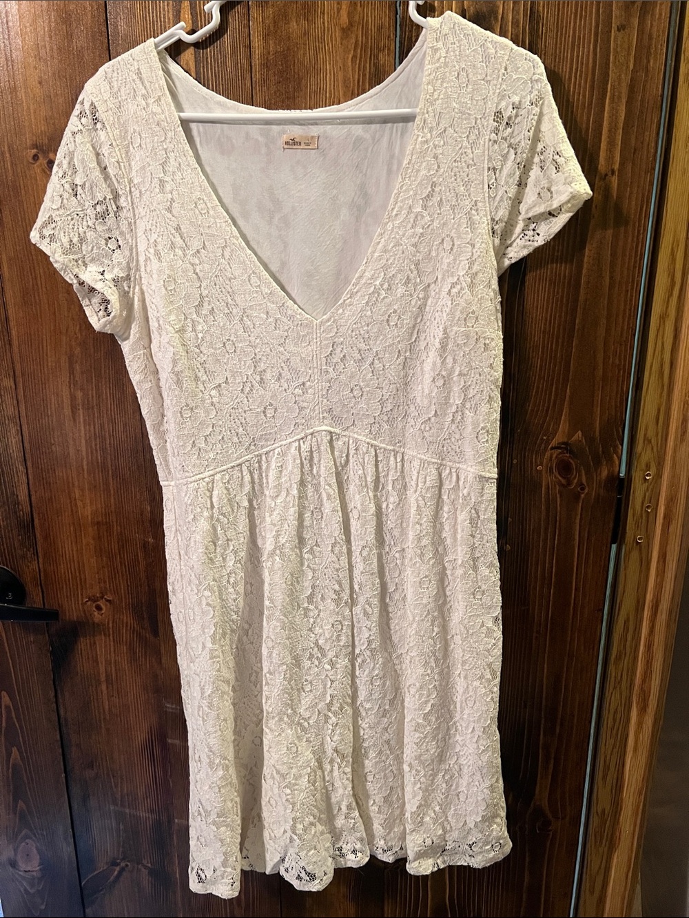 Hollister Lace V-Neck Short Sleeve Dress in Ivory